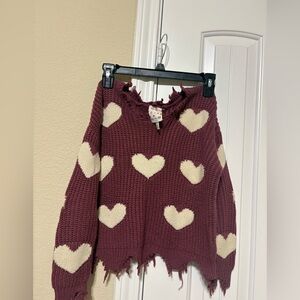 Belle Du Jour Burgundy Heart Sweater